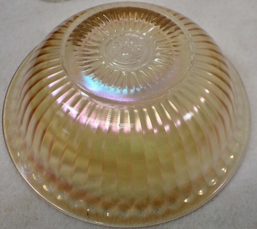 Imperial Glass Marigold Carnival Smooth Rays Bowl & (6) Sherbet Dessert Cups - Picture 5 of 12