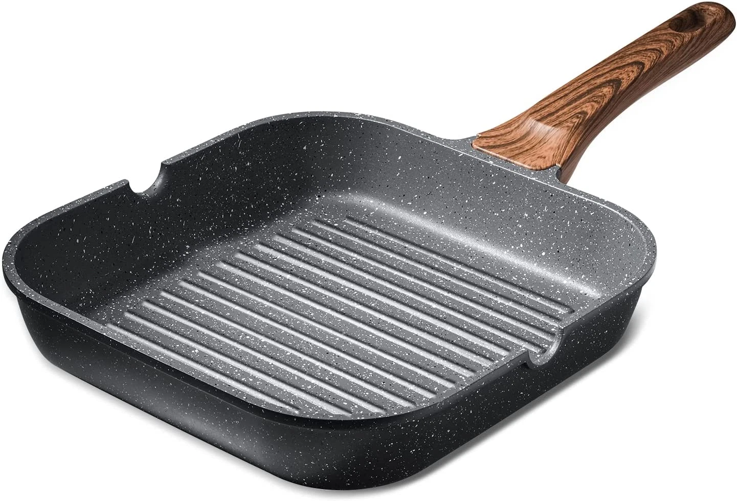 Nonstick Grill Pan for Stove Tops Versatile Griddle with Pour Spout Square 9.5in