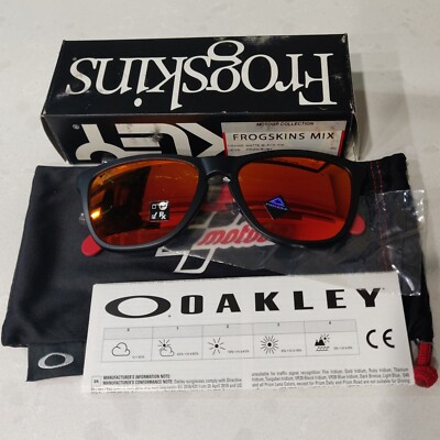 New Oakley Frogskins Mix MotoGP Prizm Ruby Matte Black Sunglasses