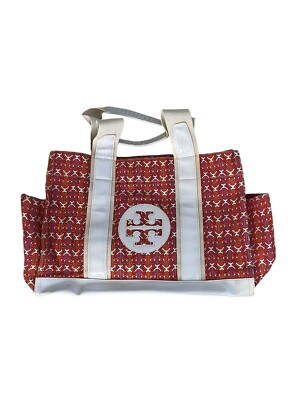 Tory Burch Ella Tote Bag Pink Orange White Patent Preppy | eBay