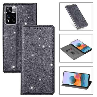 Magnetic Glitter Wallet Phone Case For Xiaomi 11T 12T 13 Pro Poco C55 F5 X5 Pro