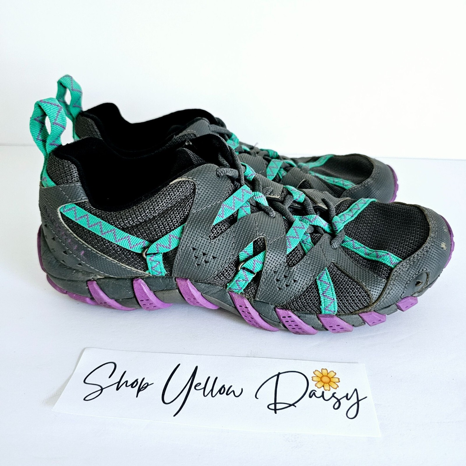 Scarpe da trail running Merrell Waterpro Vibram da donna taglia 8 viola e verde acqua ~ SH155.1