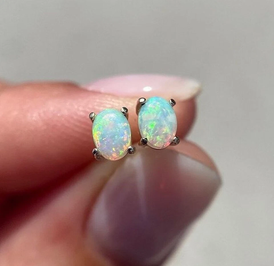 100% Original Fire Opal Oval Gemstone 925 Sterling Silver Women Stud Earrings - Image 4 of 4