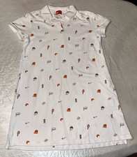 Nike Polo tennis dress Large POCKETS womens white AOP court racket Paris France