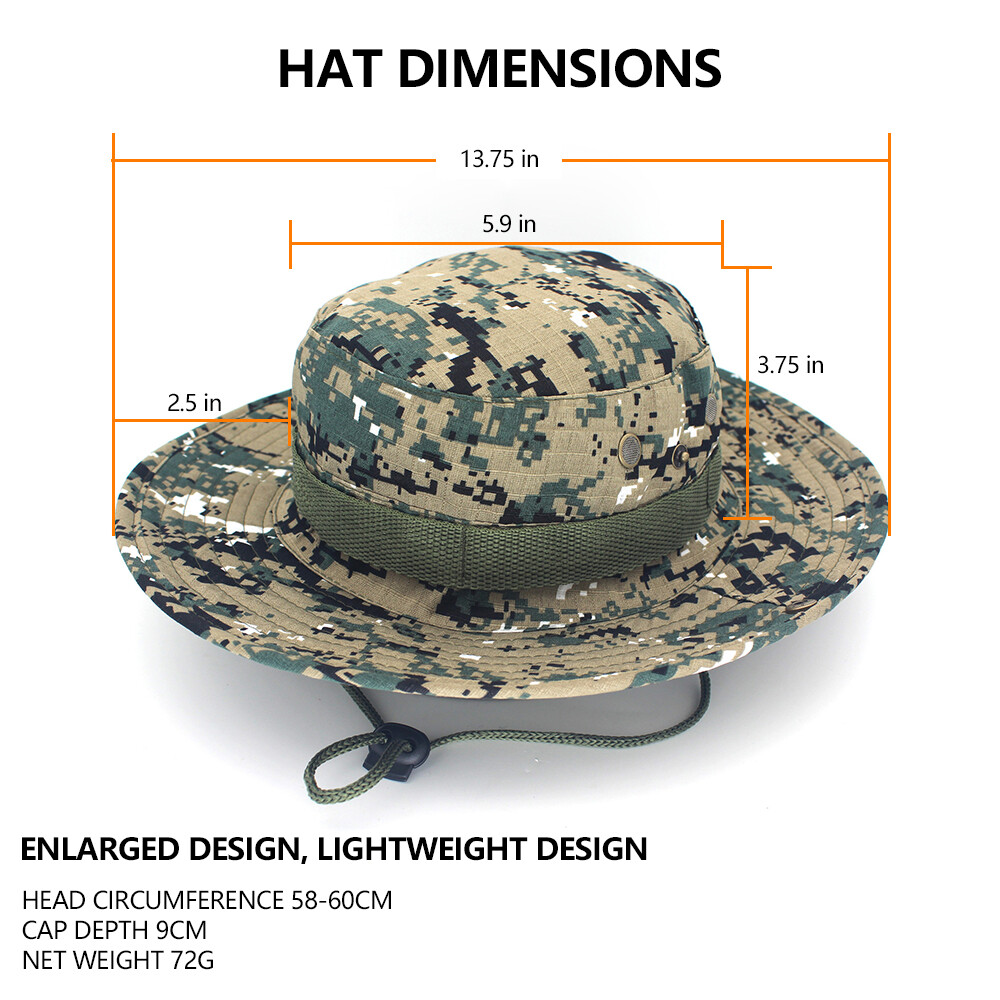 Tactical Military Boonie Hat Wide Brim Camo Fishing Sun Cap