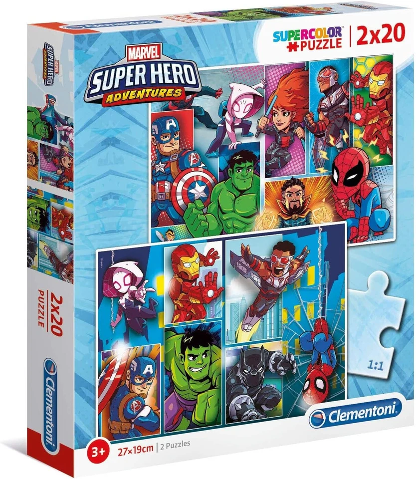 Puzzle Marvel Super Eroi Avventure X2 20 Pezzi Personaggi Dei Fumetti Film TV - Immagine 4 di 4