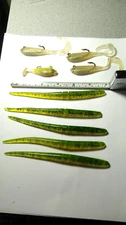 PLASTICS, LOT OF 9 UNK, 5 CHART/PEPPER, 4 SWIMBAITS,(SHAD COLOR),ALL NEW (OTHER)