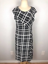 Anne Klein Black And White Easy Care Faux Wrap Knit Dress, Size M