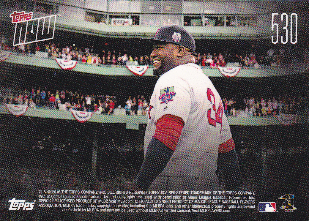 2016 Topps NOW 530 David Ortiz Boston Red Sox Last Game Farewell