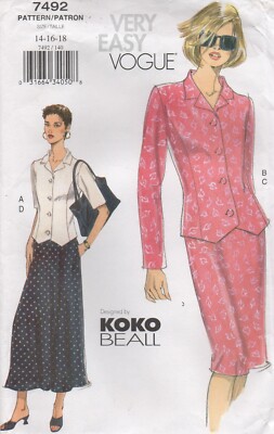 Vogue Schnittmuster 7492 EASY Jacke Top & Rock von Koko Beall Größe 14 und 16