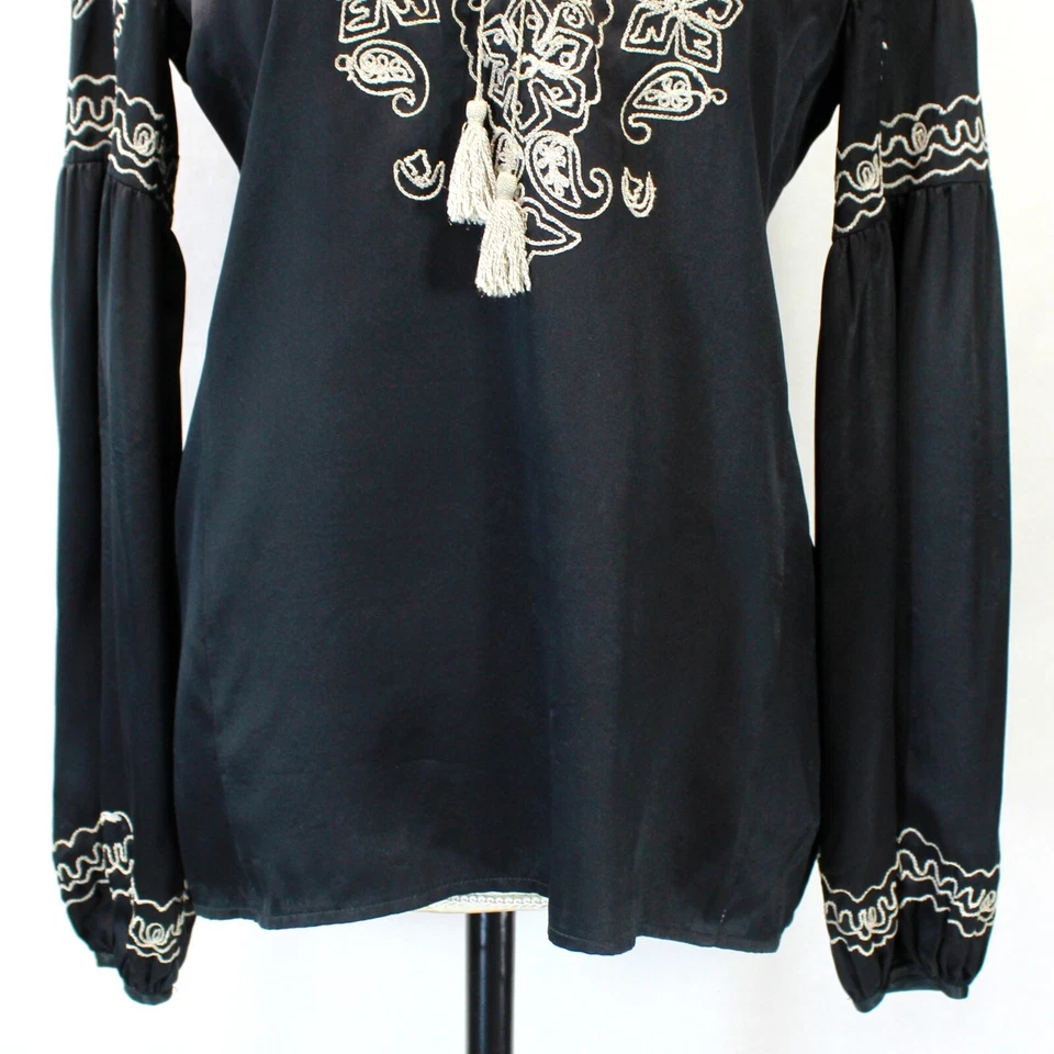 Blusa Nanette Lepore Vintage Designer Label Y2K Bordada Seda Negra Talla 2 Foto 4 de 4