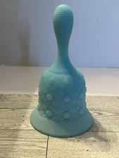 Fenton Art Glass Blue Satin Daisy & Button Bell Butler Cottage Floral Gift