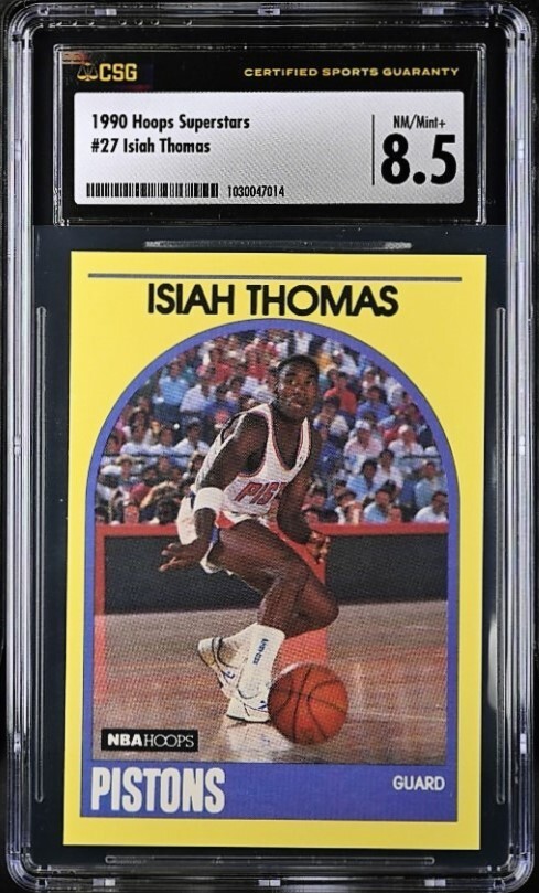 Isiah Thomas #27 Basketball Cards 1990 Hoops Superstars trading card — raw and PSA graded price guide