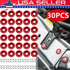 30PCS JDM Billet Aluminum Fender Bumper Washer Bolt Engine Bay Dress Up Kit Red
