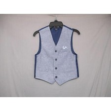 Nautica Blue Formal Vest 4 Button Pocket Square Kids Size 7 Regular