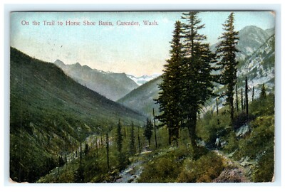1909 On the Trail to Horse Shoe Basin Cascades Washington Postcard Mountains