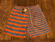 nwt BOARDIES Apparel men's L large pink & blue striped Swim Shorts beach summer