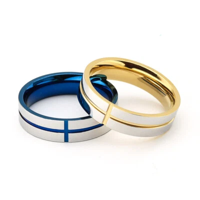 Ring Kreuz 4 / 6 mm Edelstahl Damen Herren Partnerring - Bild 1 von 3