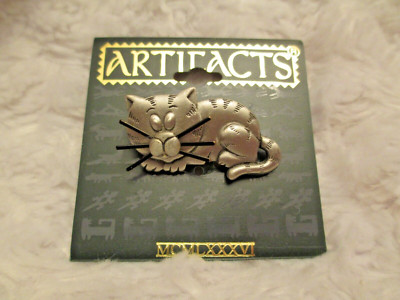 Vtg ARTIFACTS Kitty Cat Brooch Pin 3-D Black Whiskers New