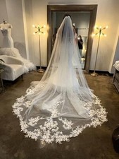 wedding veil mantilla appliques lace Scalloped Lace edge veil