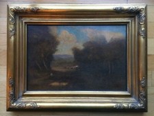 William Keith Oil Painting Landscape Pastoral in Gold Carved Wood Frame