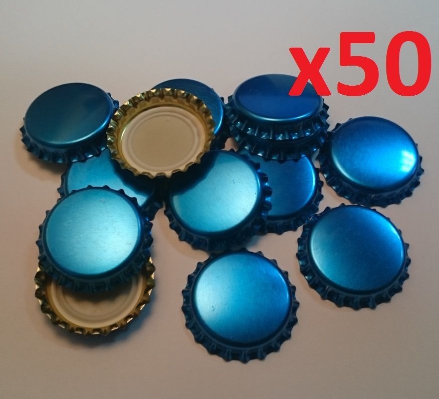 50 Metallic Light Blue Home Brew Bottle Crown Caps 26mm Very Good Seal Quality
