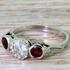 Art Deco Round Cut Lab Created Diamond & Ruby 14K White Gold FN Engagement Ring