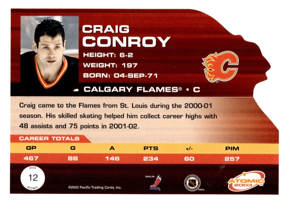 Craig Conroy - Signed 2002-03 Pacific Atomic Die-Cut Card #12 - Image 2 of 2