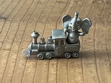 VTG 1987 Spoontiques Pewter Elephant On Train Miniature Figurine Super Cute!