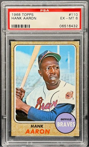 1968 Topps Baseball #110 - Hank Aaron - HOF - Graded PSA 6 EX-MT CENTERED SHARP