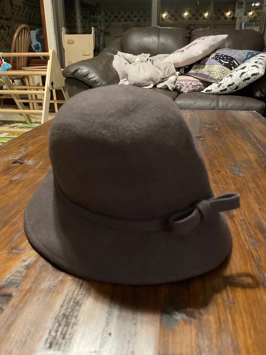 MAGID // boho-chic floppy grey wool hat with tie belt Floppy Gray Wool Wide Brim Hat w/ Gray/Black Flowers by  main image 2