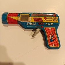 Vintage Tin Space Ray Gun Toy Blue Red Yellow
