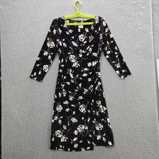 Lauren Ralph Lauren Women Dress 6 Black Floral Ruched Romantic Ruffle