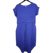 T by Talbots Casual Knit Dress Blue Stripe Drawstring Cuff Cap Sleeve Stretch M