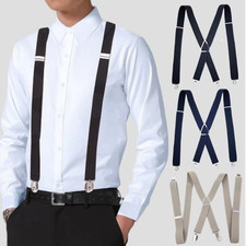 Mens Elasticated Heavy Duty Clip On Trouser Braces Adjustable Suspenders