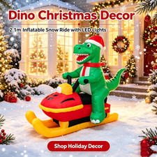 Christmas Inflatable Dinosaur Ride Snowmobile,Built in 5 LED White Lights,Funny