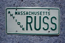 Massachusetts Antique Vanity License Plate - RUSS - Russell