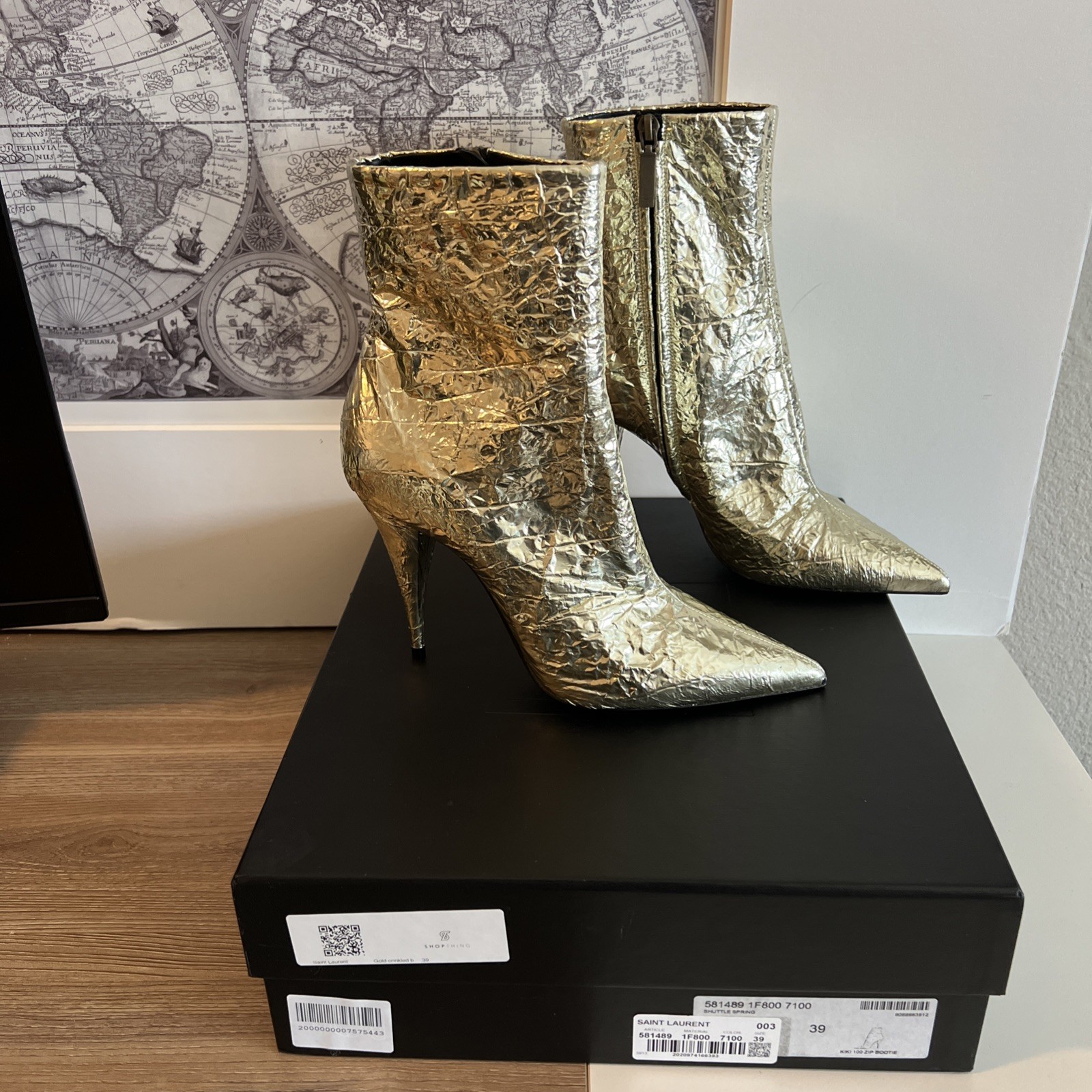 Stivaletto YSL Saint Laurent KiKi 85 effetto crepitio con zip EUR 39 US 9