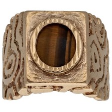 9ct Gold Ring 12.81g Patterned Signet Tiger's Eye Size Y - Fully Hallmarked