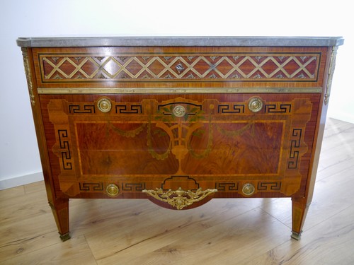 Klassizismus Biedermeier Kommode mit Bronze Beschlägen und Marmorplatte um 1950 - Bild 21 von 24