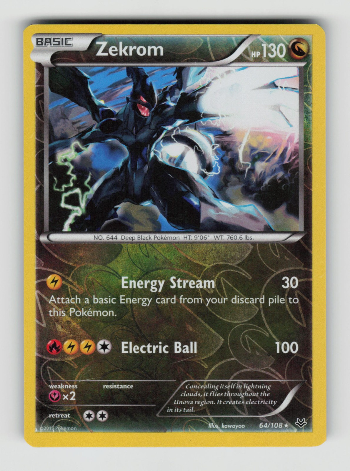 Zekrom, ROS, XY - Roaring Skies, 64/108, Holo Rare, Reverse Holo, LP