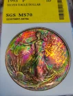 1993 1oz American Silver Eagle .999/ SGS 70/ GORGEOUS RAINBOW.