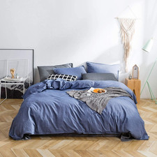 Denim Blue Duvet Cover King 100 Washed Cotton 3 Pieces Set 1 Vintage Blue Duvet