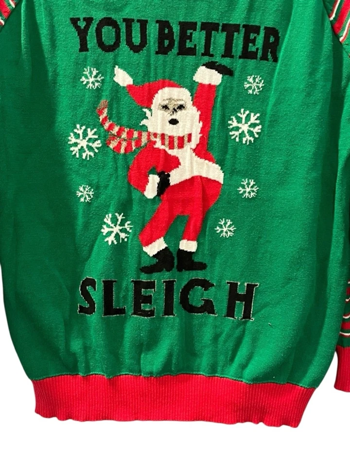 Suéter Mighty Fine Ugly Christmas You Better Trineo Talla 2XL Pullover Cuello Redondo Foto 3 de 4