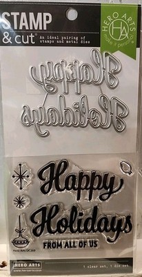 Hero Arts Stamp & Cut HAPPY HOLIDAYS Script Stamp And Cut DC269