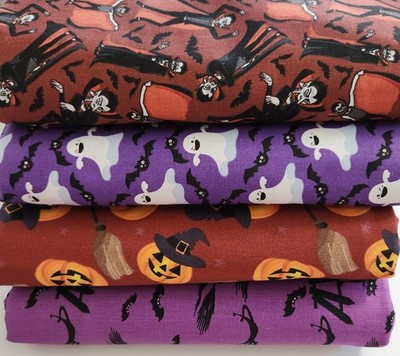 4 yds MDG Halloween Quilt Fabric 1 yd ea Vampires Ghosties Pumpkins Witches 102