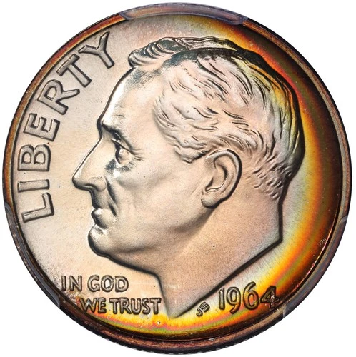 1964 Toned Roosevelt Dime Proof PCGS PR 67 PF See Video Toning Silver Coin 10C