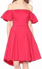 Halston Heritage Women's Off Shoulder Flounce Sleeve Dress Rose Red Size 8