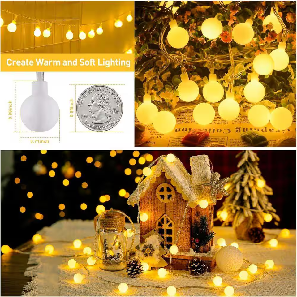 100 LED Connectable String Lights, 33Ft Warm White Christmas String ...