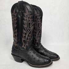 Vtg Larry Mahan Black Full Quill Ostrich Western Boots Womens 5.5 B M2562 T0201